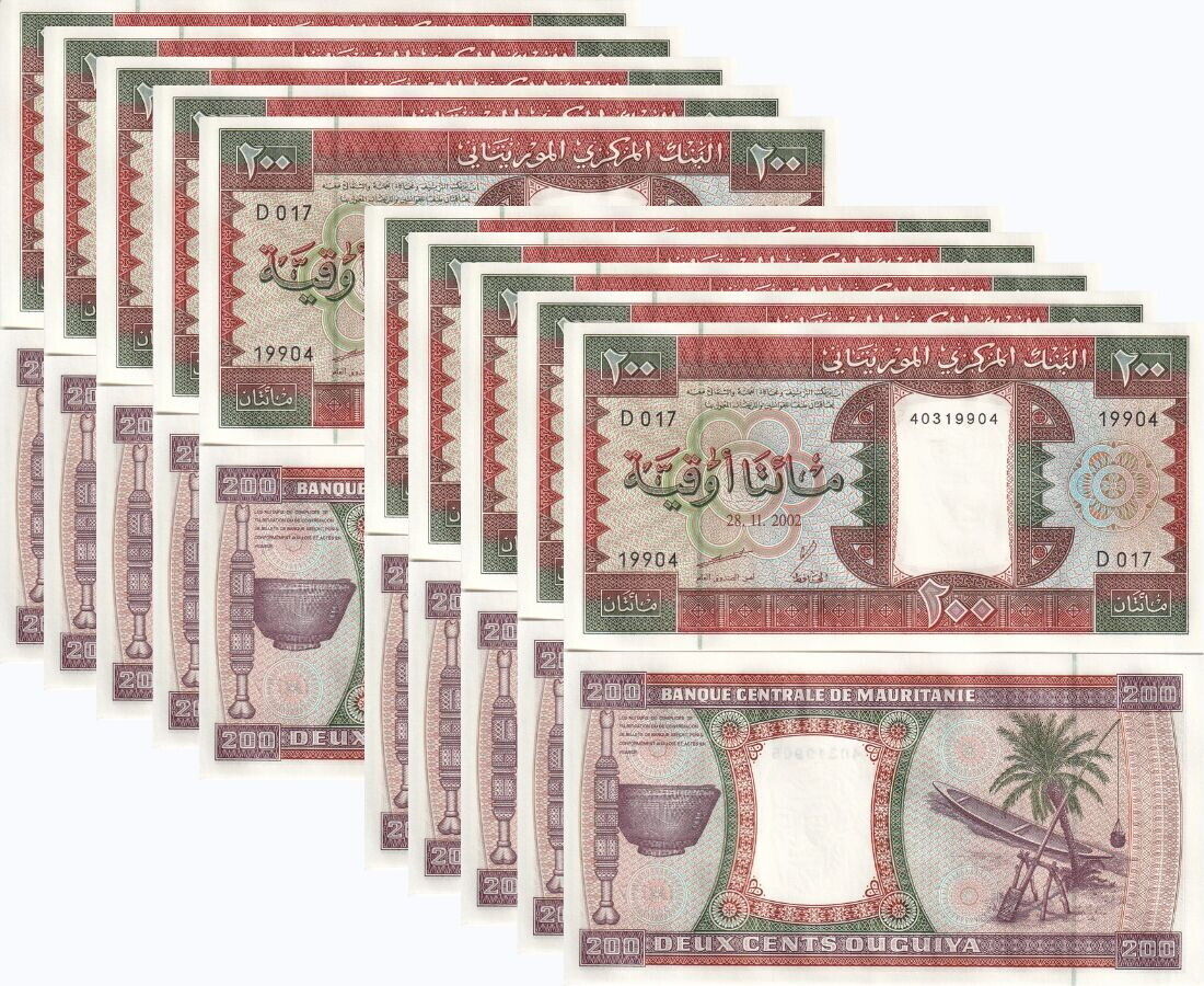 Mauritania 200 Ouguiya 2002 P 5 UNC LOT 10 PCS