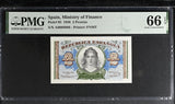 Spain 2 Pesetas 1938 P 95 Gem UNC PMG 66 EPQ