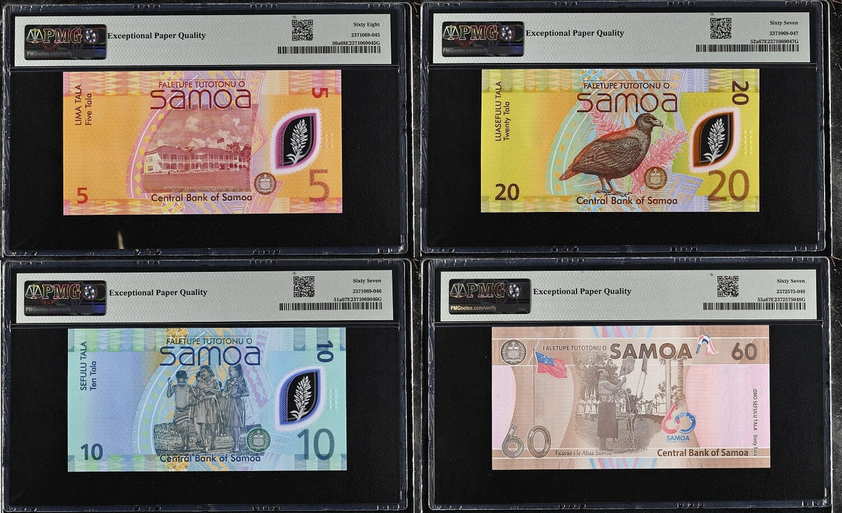 Samoa SET, 5 10 20 60 Tala 2024 P 50 51 52 53 CHOGM Superb Gem UNC PMG 67 68 EPQ