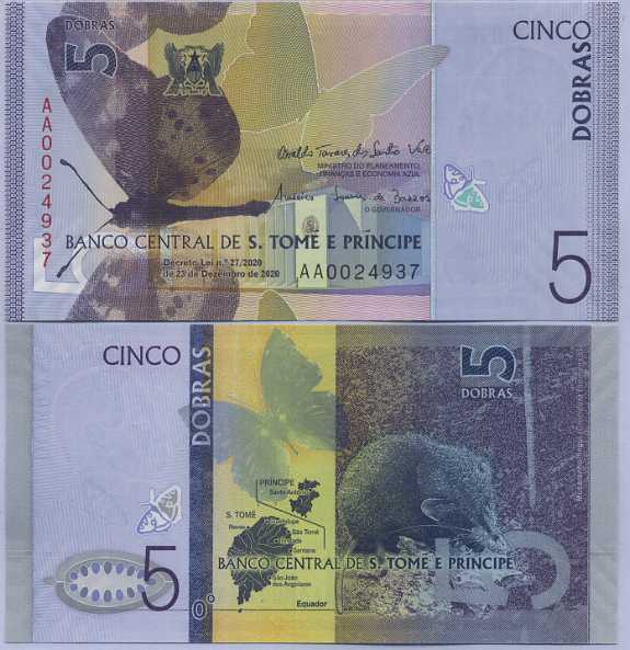 Saint Thomas & Prince 5 Dobras 2020/2021 Paper P 76 UNC