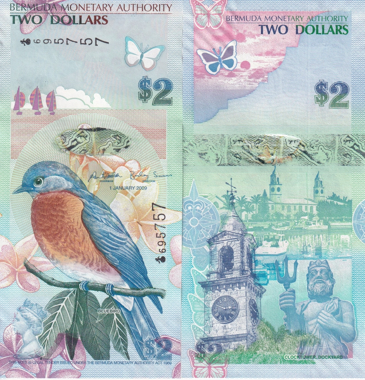 Bermuda 2 Dollars 2009 P 57 a ONION PREFIX UNC