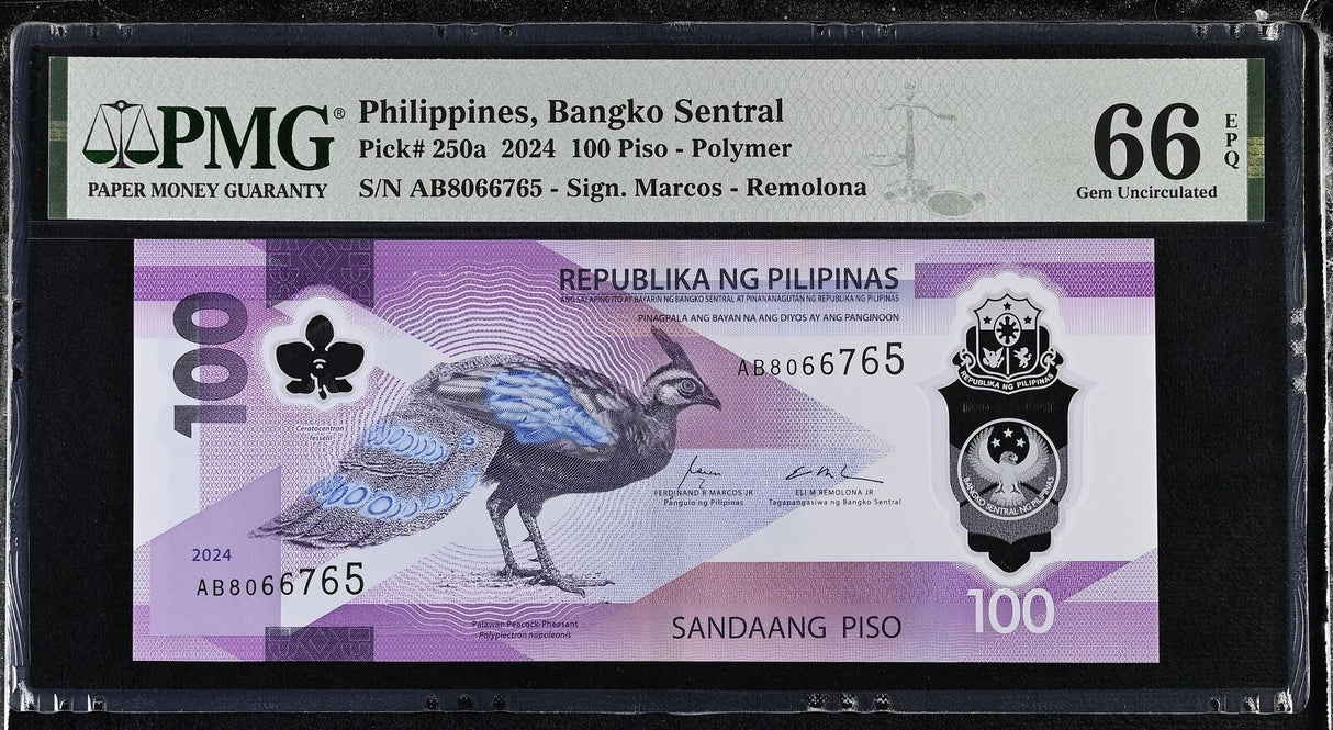Philippines 100 Pesos 2024 P 250 a Polymer Gem UNC PMG 66 EPQ