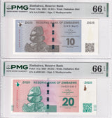Zimbabwe Set 2; 10 20 ZIG 2024 P 110 P 111 Gem UNC PMG 66 EPQ