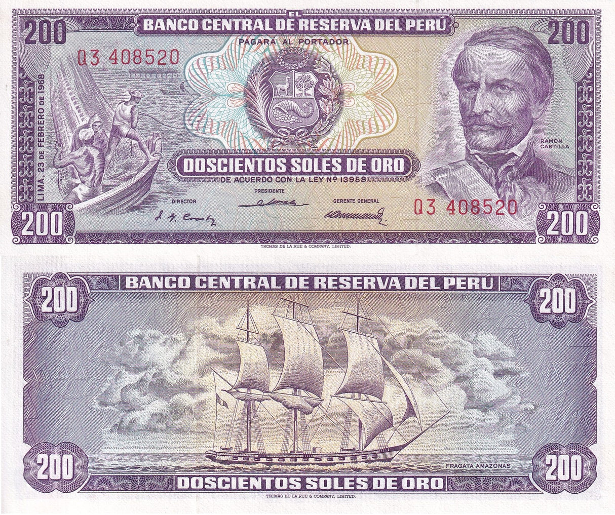 Peru 200 Soles 1968 P 96 UNC