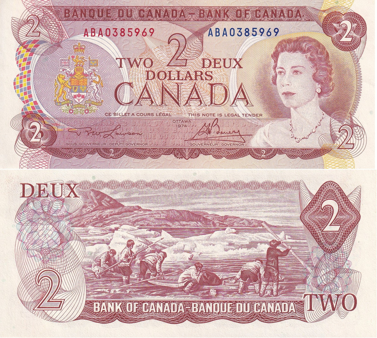 Canada 2 Dollars 1974 P 86 a Sign Lawson Bouey Queen Elizabeth QEII AUnc