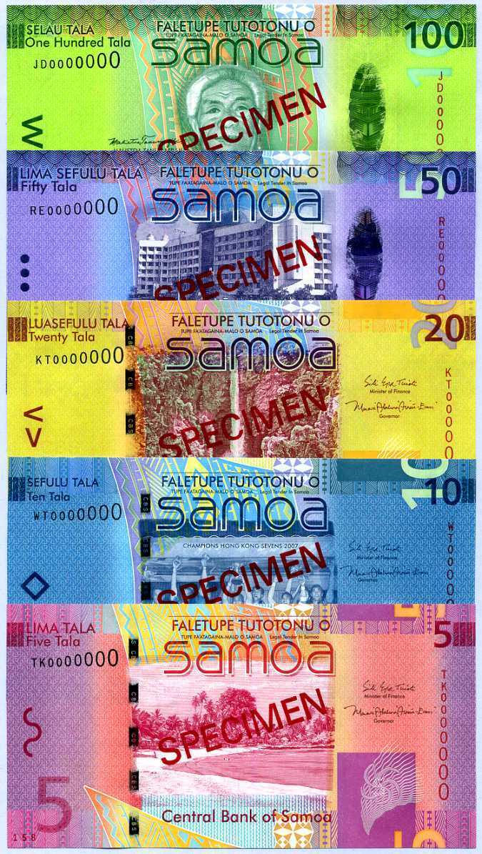 Western Samoa Set 5 Pcs 5 10 20 50 100 Specimen 2017 P 38 39 40 41 44 UNC