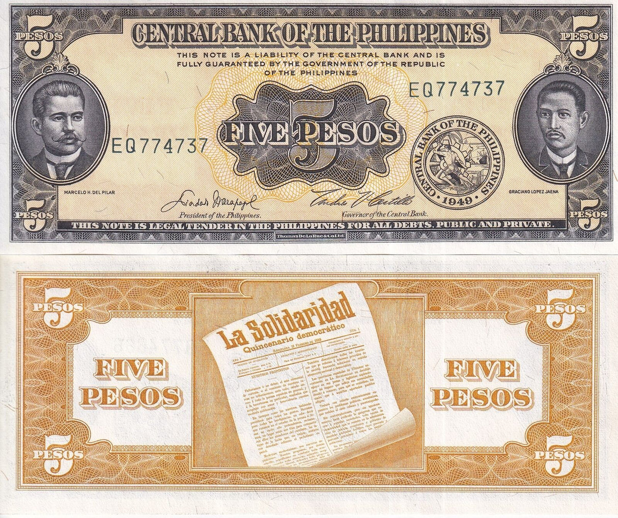 Philippines 5 Pesos ND 1949-1969 P 135 e UNC