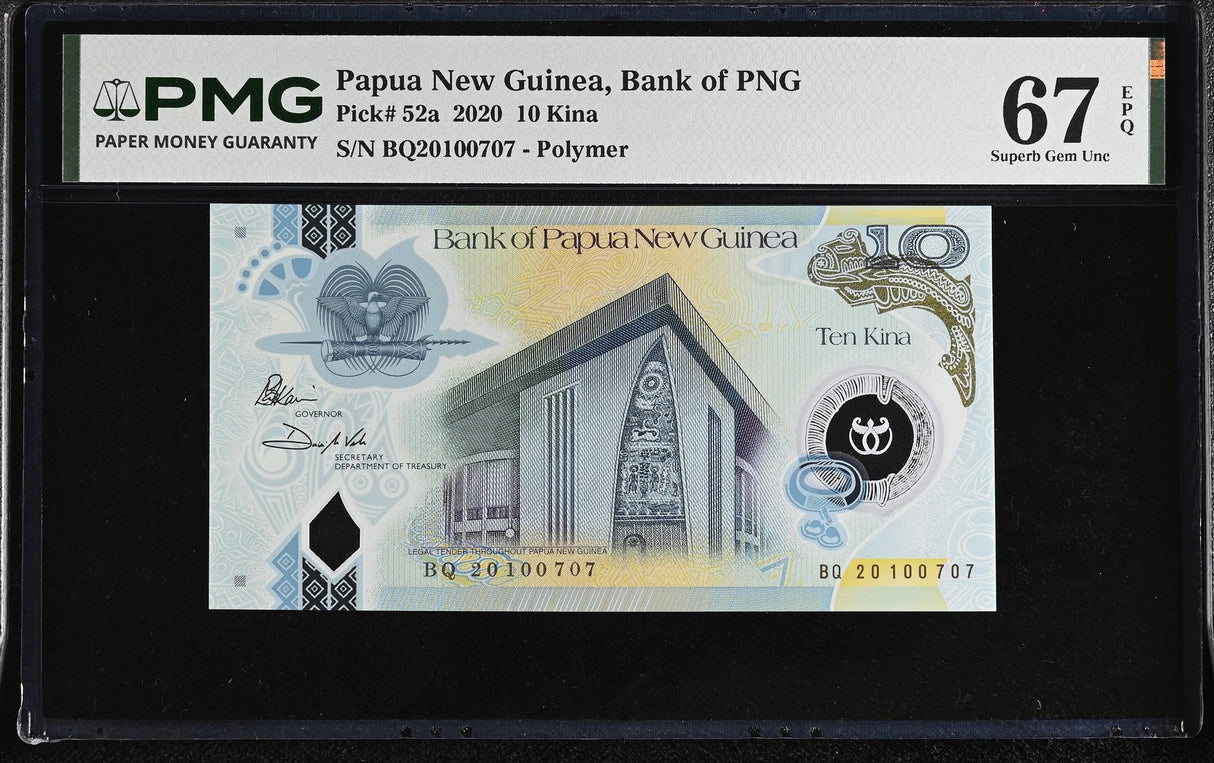 Papua New Guinea 10 Kina 2020 P 52 a Polymer Superb Gem UNC PMG 67 EPQ