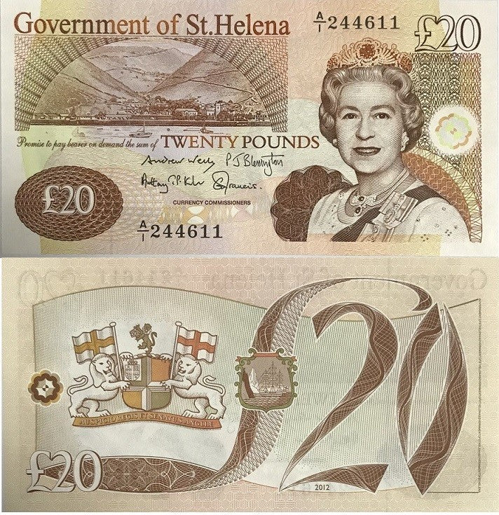 St. Helena 20 Pounds 2012 Prefix A/1 P 13 b Jamestown, Elizabeth II UNC