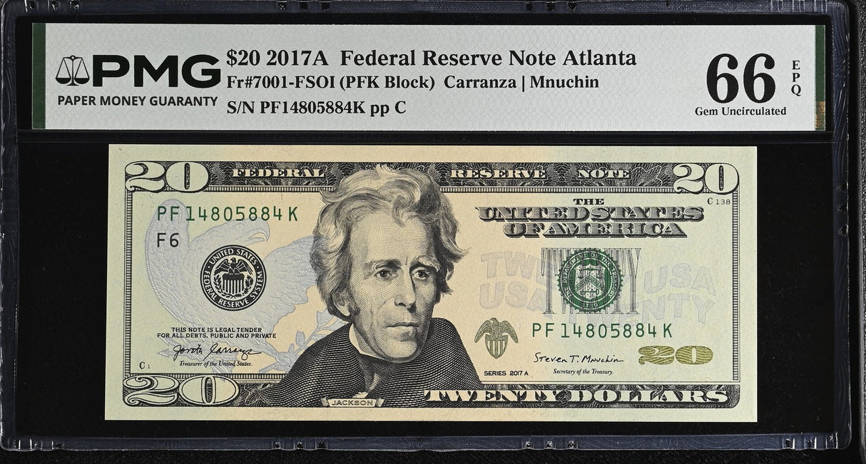 United States 20 Dollars USA 2017A P 546 F Atlanta Gem UNC PMG 66 EPQ