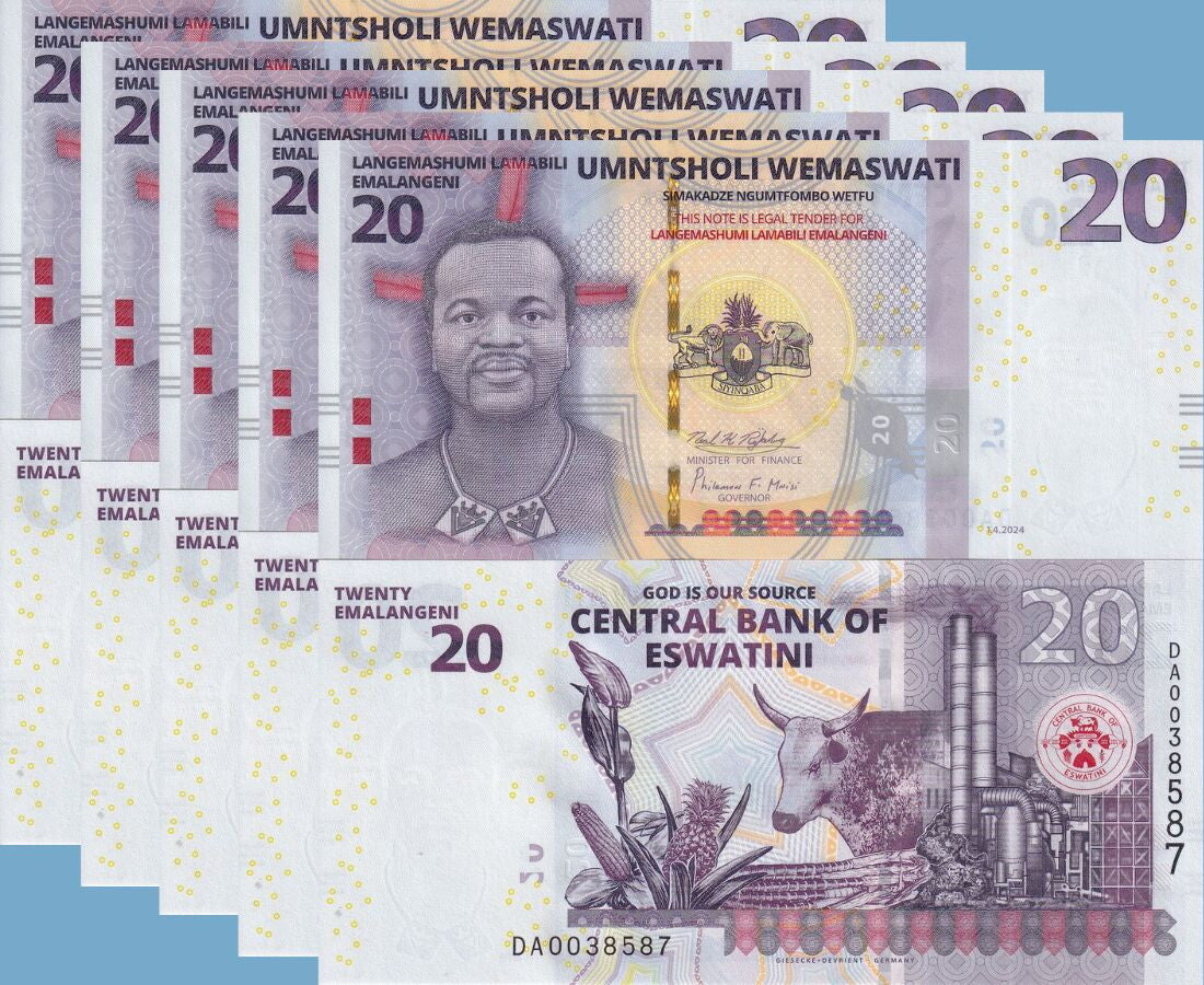 Eswatini 20 Emalangeni Swaziland 2024 2025 P New COW UNC Lot 5 PCS