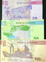 Morocco Set 3 UNC 20 50 100 Dirhams 2023/2024 P 79 80 81 NEW Design