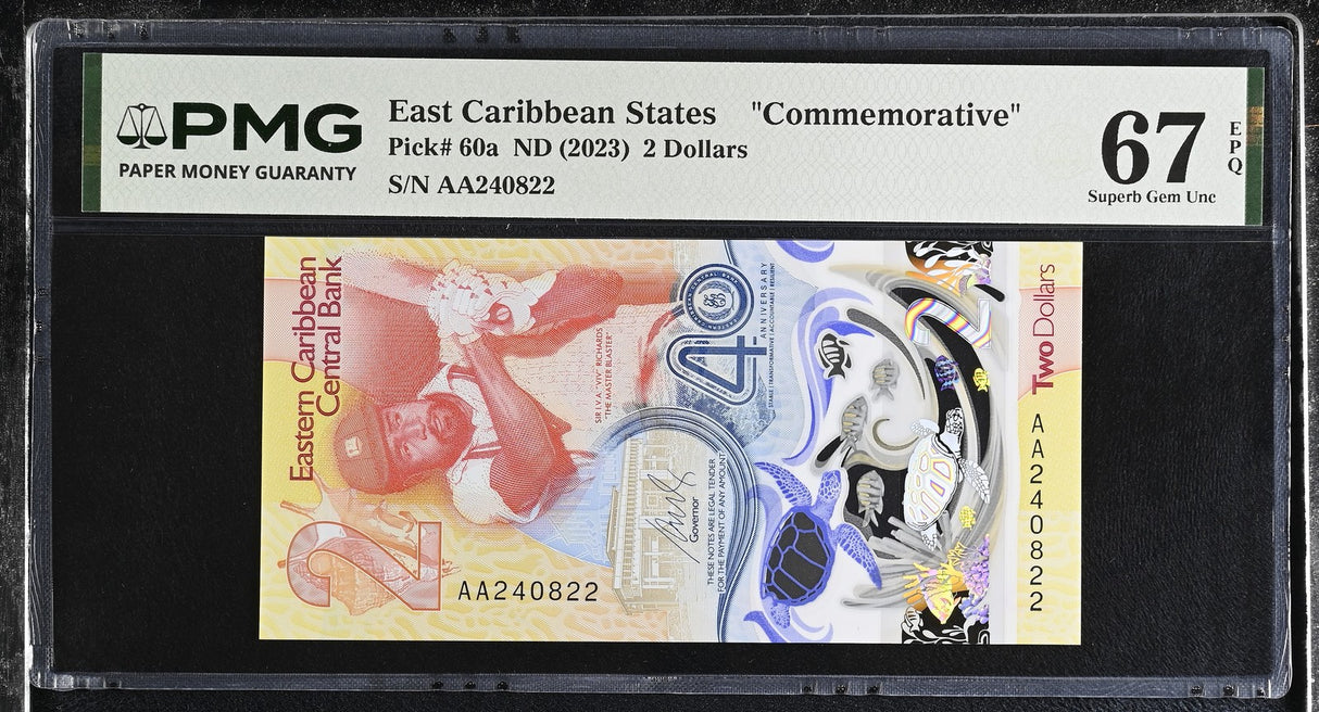 East Caribbean States 2 Dollars ND 2023 P 60 a Comm. Superb Gem UNC PMG 67 EPQ