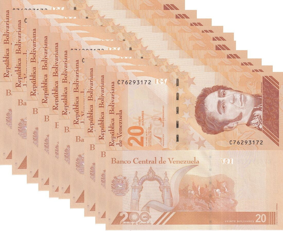 Venezuela 20 Bolivares Digitales 2021/2022 P 117 UNC LOT 10 Pcs = 1/10 BUNDLE