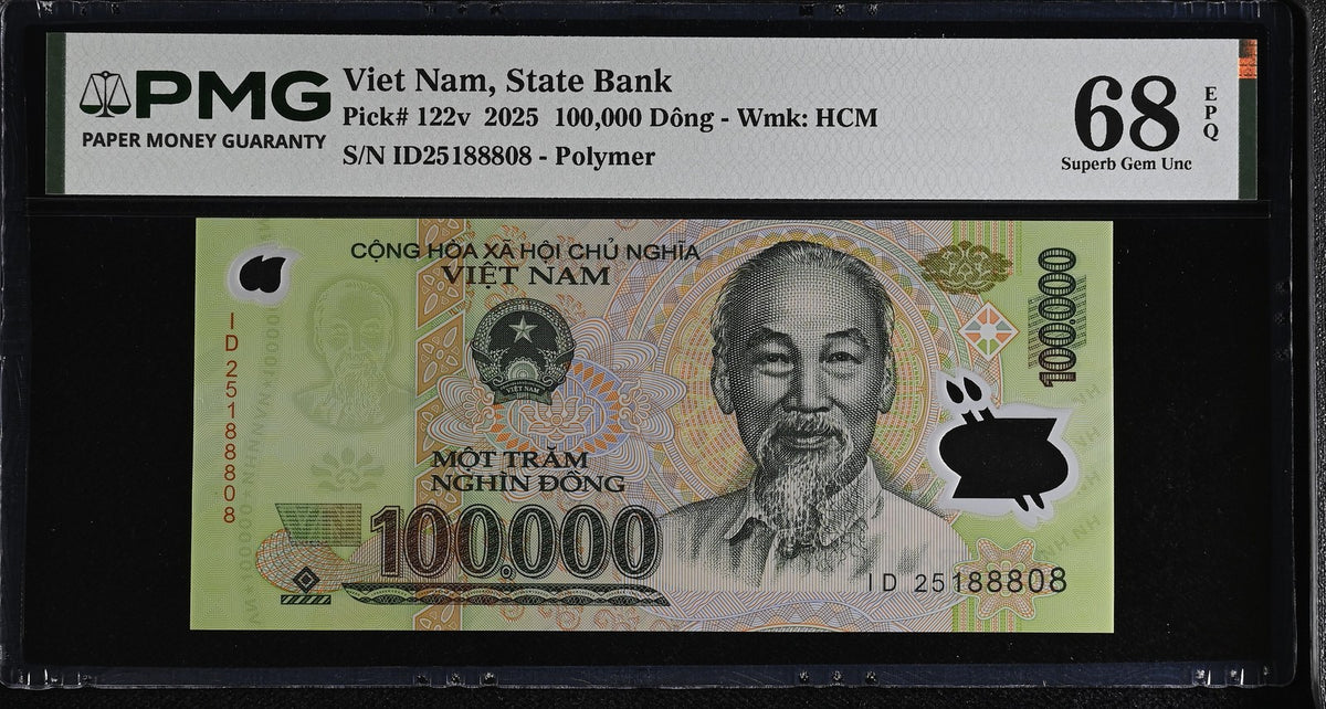 Vietnam 100000 Dong 2025 Polymer P 122 v Superb Gem UNC PMG 68 EPQ