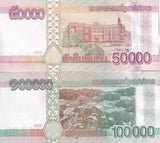 Laos Set 2 Pcs 50000 100000 Kip 2020/2022 P 41Da 42Aa UNC