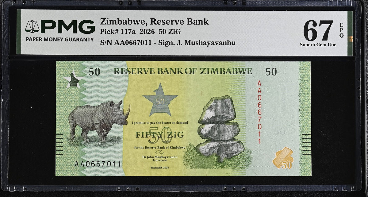 Zimbabwe 50 Zig 2026 P 117 a Superb Gem UNC PMG 67 EPQ TOP POP