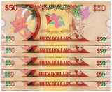 Guyana 50 Dollars ND 2016 P 41 Commemorative AUnc, 50th Independenc LOT 5 PCS