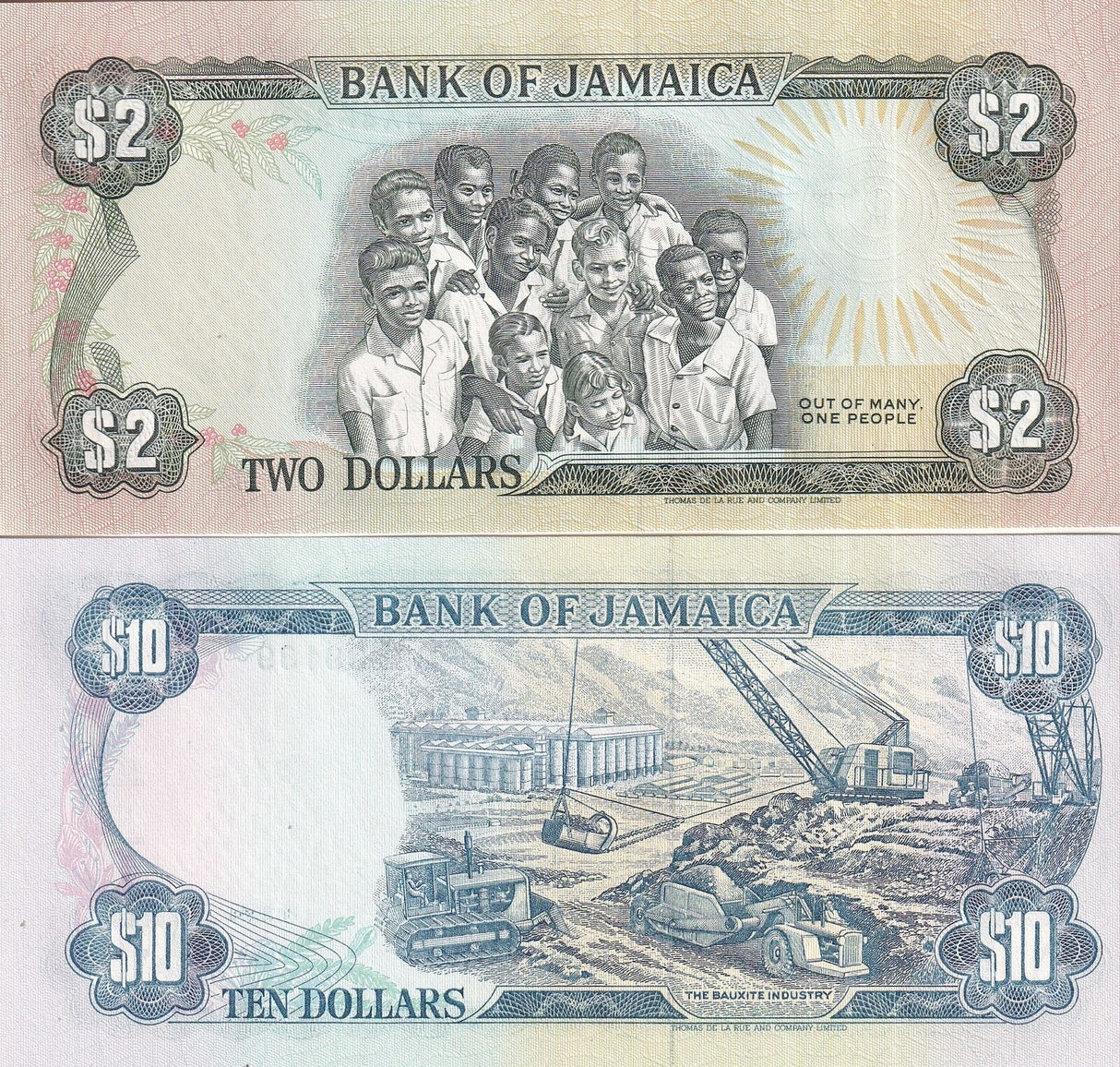 Jamaica SET 2 PCS 2 10 Dollars 1993 1994 P 69e P 71e UNC