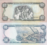 Jamaica SET 2 PCS 2 10 Dollars 1993 1994 P 69e P 71e UNC