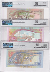 Maldives set 3; 10 20 50 Rufiyaa 2006 2008 P 19-P 21 Gem UNC PMG 67 EPQ