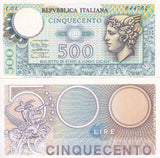 Italy 500 Lire 1974 / 1974 P 94 a UNC ,Mercury Mechanical Pegasus, Goddess