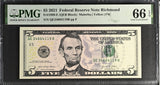 United States 5 Dollars Usa 2021 P 551 E Richmond Gem UNC PMG 66 EPQ