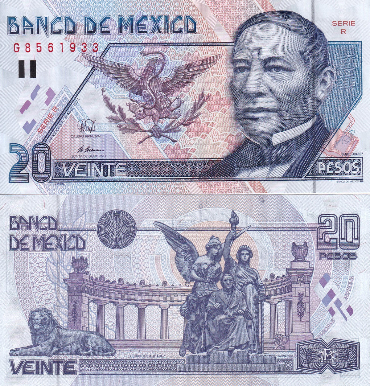 Mexico 20 Pesos 1994 Series R P 106 a UNC