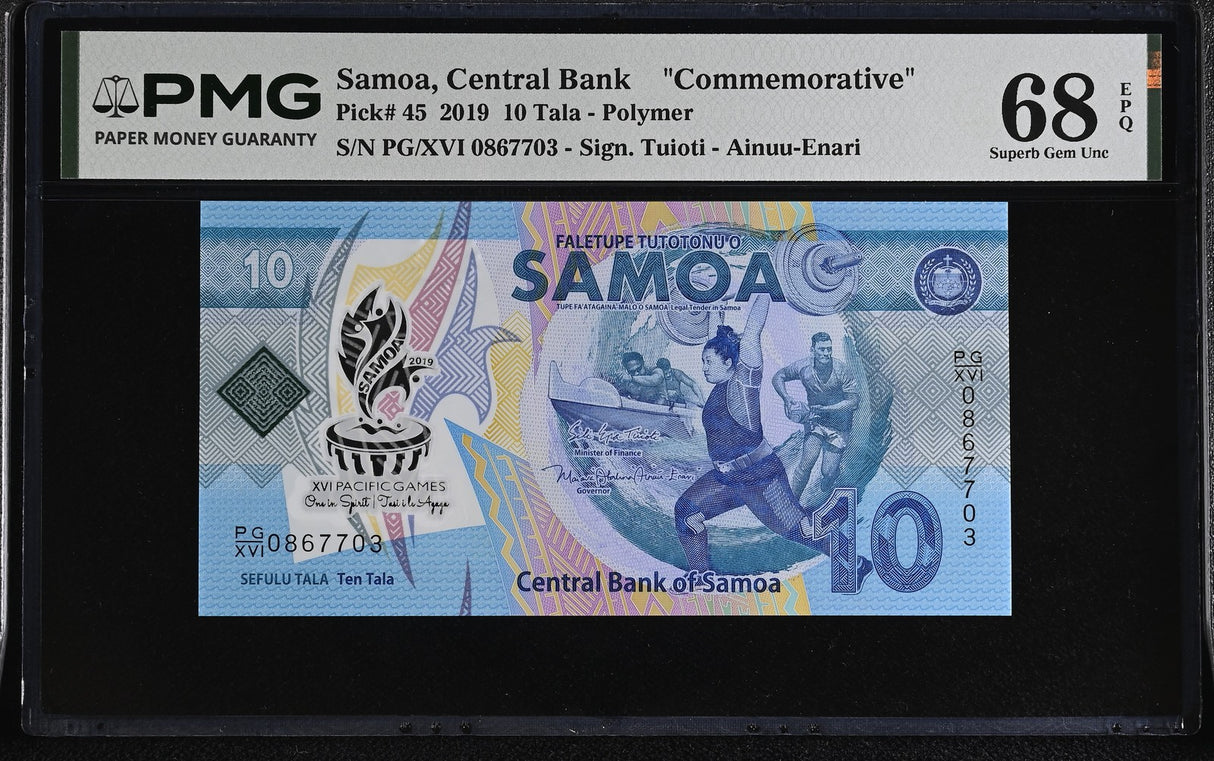 Samoa 10 Tala 2019 Polymer P 45 Commemorative Superb Gem UNC PMG 68 EPQ