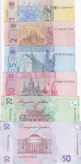 Ukraine Set 6 UNC 1 2 5 10 20 50 Hrivna Random Date P 116 117 118 - P 126 b