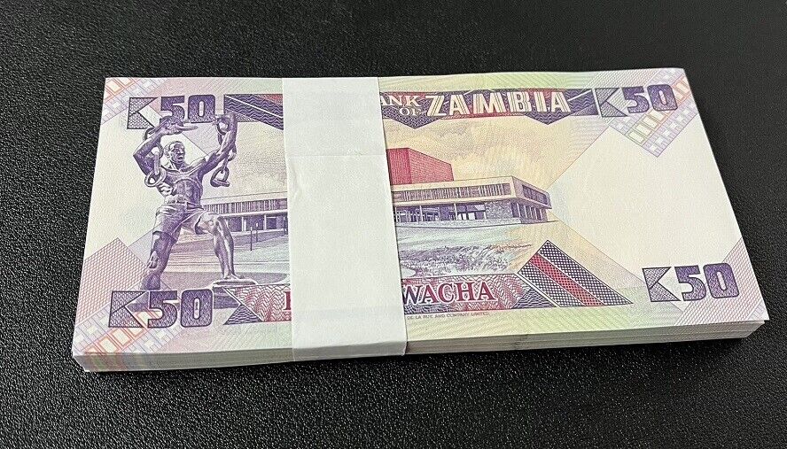 Zambia 50 Kwacha ND 1986 - 1988 P 28 UNC LOT 25 PCS 1/4 Bundle