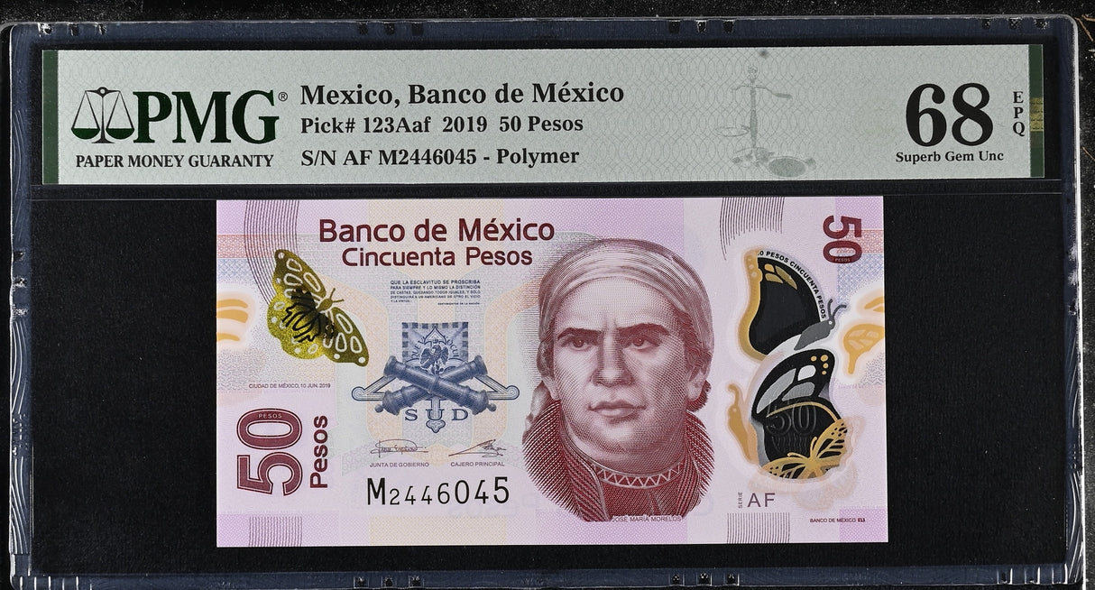 Mexico 50 Pesos 2019 P 123Aaf Polymer Superb Gem UNC PMG 68 EPQ