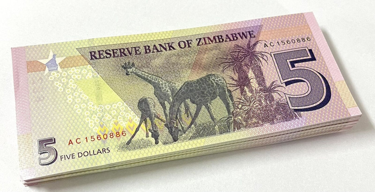 Zimbabwe 5 Dollars 2019 P 102 UNC LOT 100 PCS