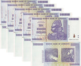Zimbabwe 10 Billion Dollars 2008 P 85 UNC LOT 5 PCS ,Kariba dam, miner