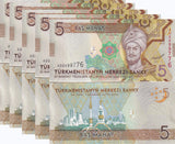Turkmenistan 5 Manat 2012 P 30 UNC LOT 5 PCS