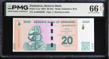 Zimbabwe 20 ZiG 2024 P 111 a Gem UNC PMG 66 EPQ ,With QR Code, gold bars