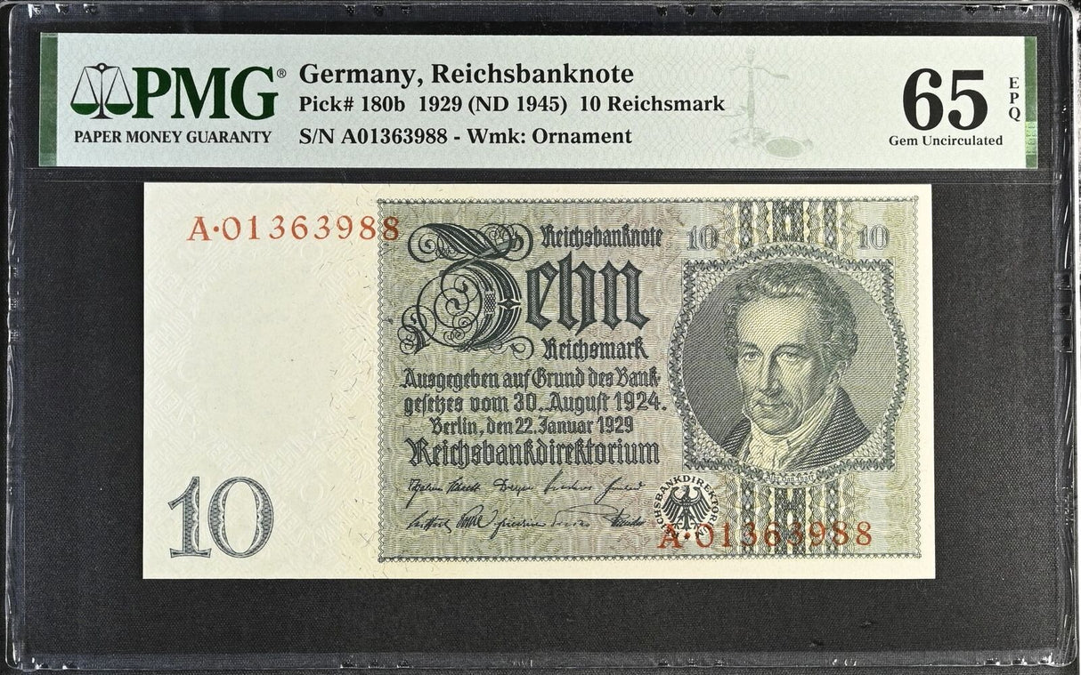 Germany 10 Rentenmark 1929 ND 1945 P 180 b Gem UNC PMG 65 EPQ