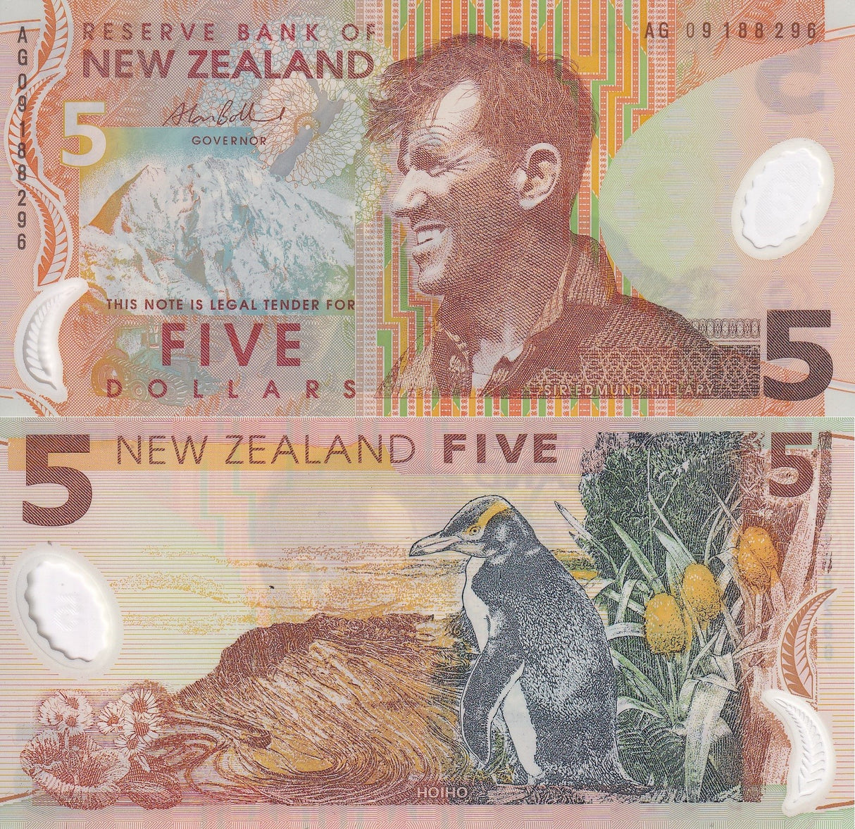 New Zealand 5 Dollars 2009 Polymer P 185 b UNC