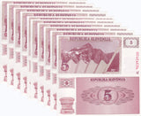 Slovenia 5 Tolarjev 1990 P 3 UNC LOT 10 PCS