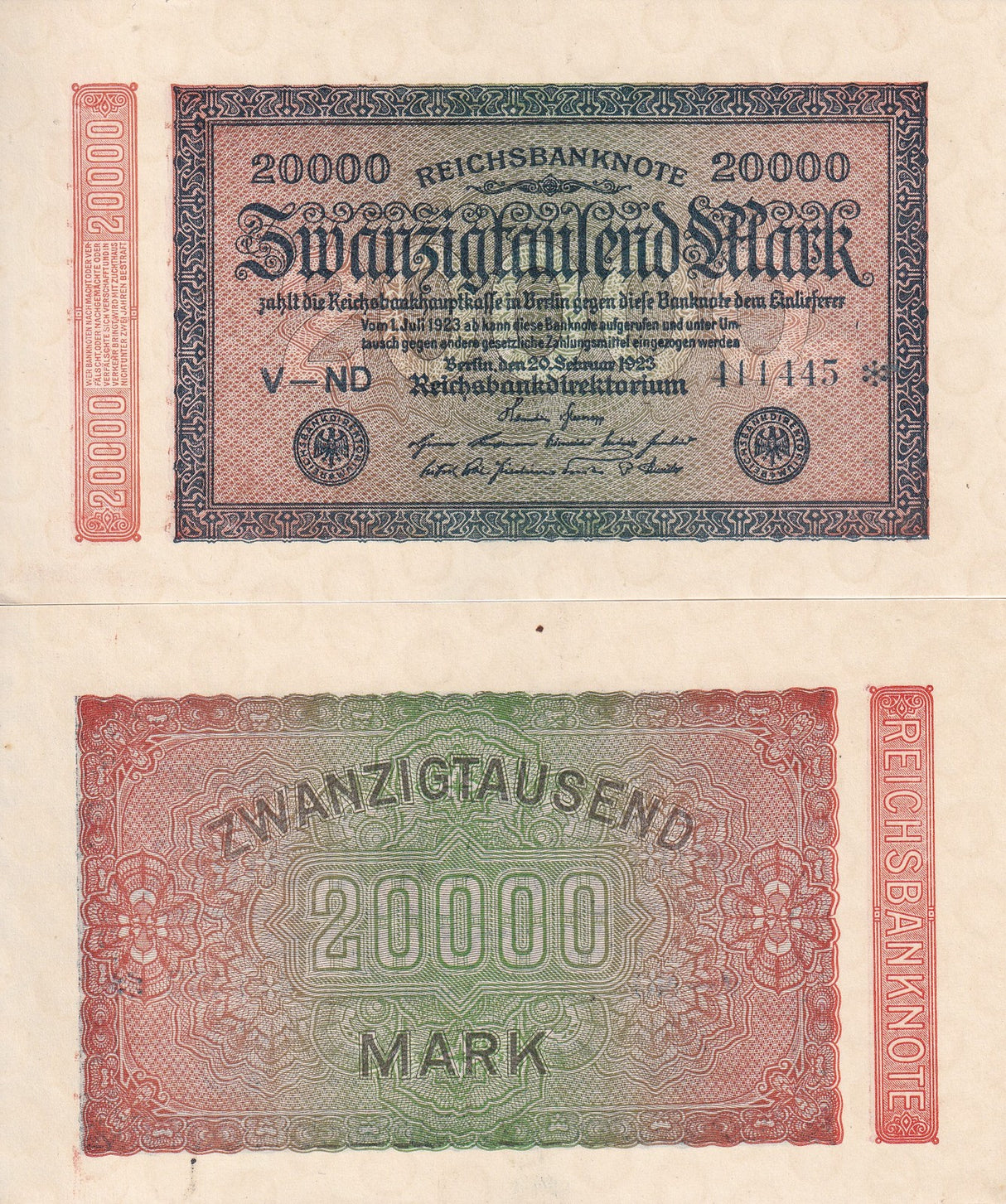 Germany 20000 Mark 1923 P 85 a UNC