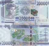 Guinea 20000 Francs 2015 P 50 a UNC Outline of Guinea,Kaleta hydroelectric dam