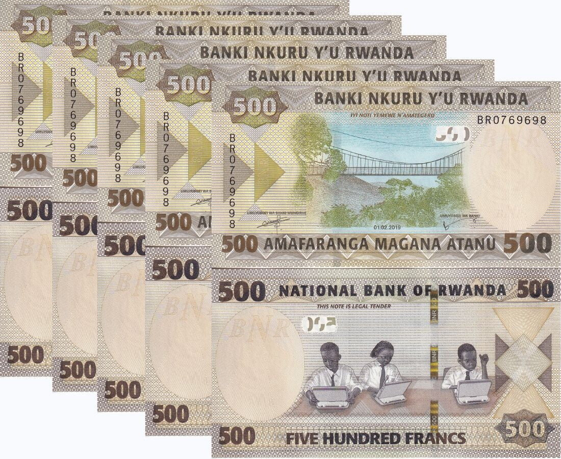 Rwanda 500 Francs 2019 P 42 UNC LOT 5 PCS , Footbridge Students