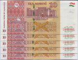 Tajikistan 10 Somoni 2018 P 24 UNC Lot 5 Pcs ,Mausoleum of Mir Said Ali Hamadoni
