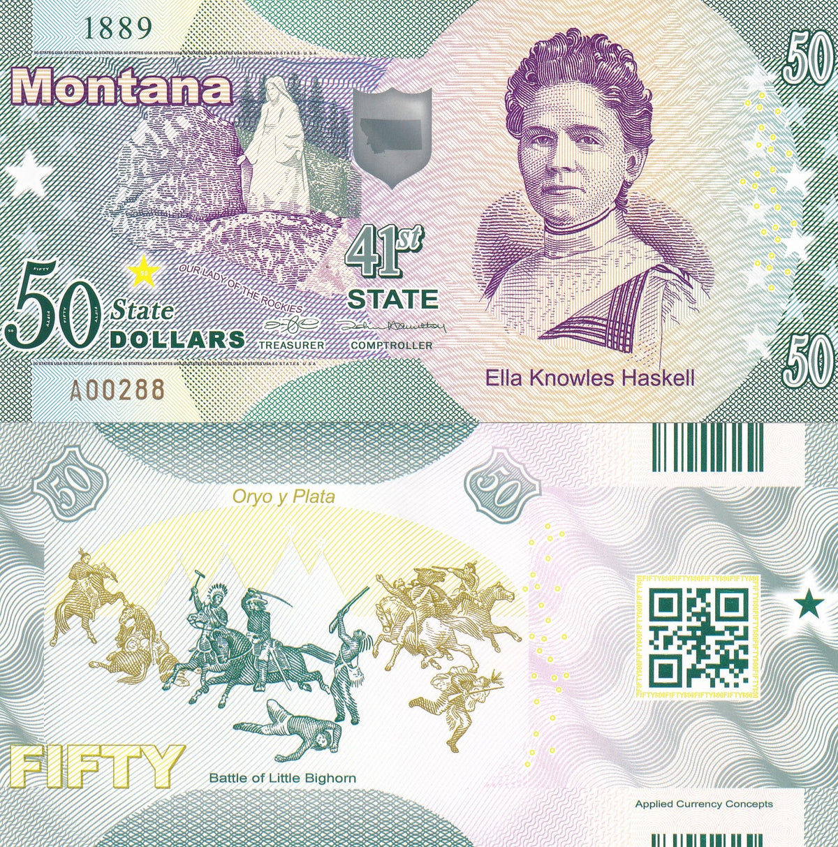 UNITED STATE USA. 50 DOLLARS 2019 POLYMER 41st MONTANA ELLA HASKELL ORYO PLATA