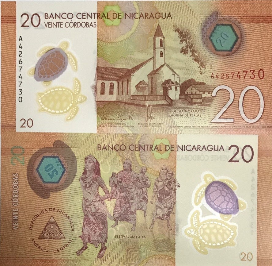 Nicaragua 20 Cordobas 2019 P 210 Polymer UNC