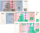 Zimbabwe SET 2 AUnc 10 20 ZiG 2024 P 110 111 AU Gold Reserve Backed With QR Code