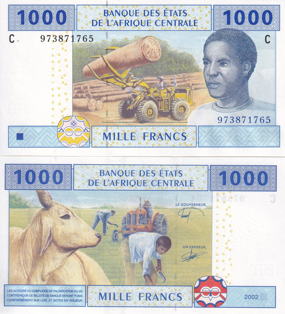Central African States Chad 1000 Francs 2002 2017 P 607 Ce UNC