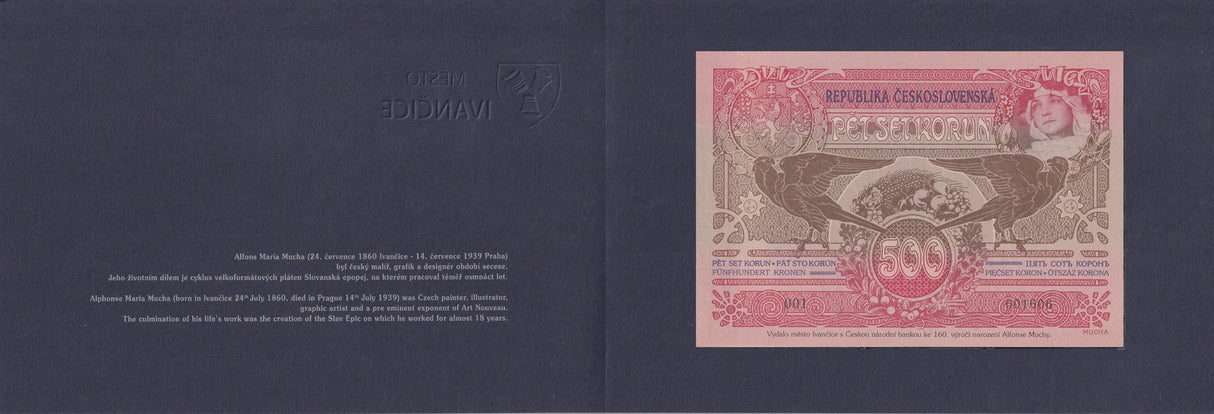 Czechoslovakia 500 Korun 1919/2020 P 12 Official Reprint W/Folder UNC