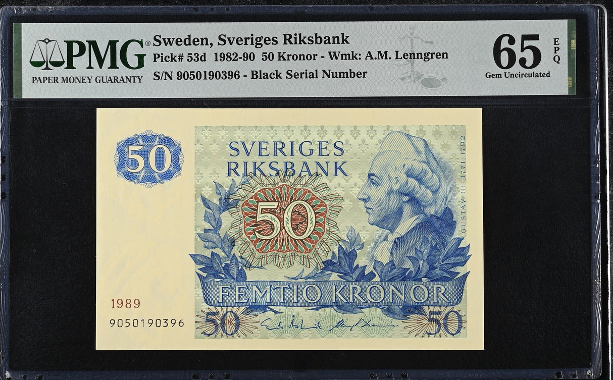 Sweden 50 Kronor 1989 P 53 d Gem UNC PMG 65 EPQ
