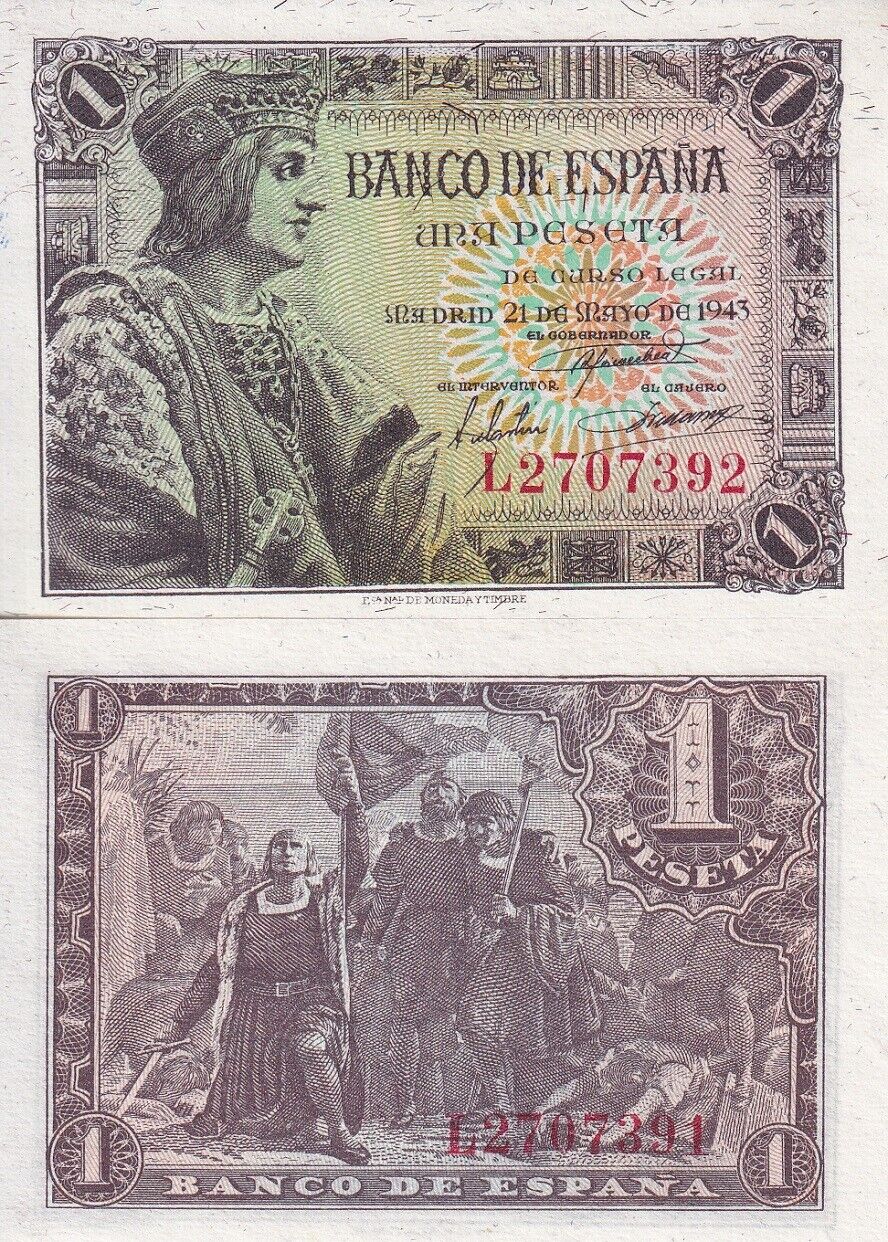 Spain 1 Pesetas 1943 P 126 UNC